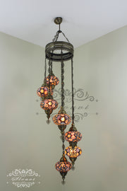 7 - BALL TURKISH MOSAIC CHANDELIER, LARGE GLOBES - TurkishLights.NET