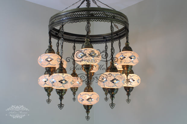 13-BALL TURKISH SULTAN MOSAIC CHANDELIER (LARGE GLOBES) - TurkishLights.NET