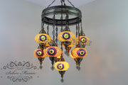 11-BALL TURKISH SULTAN MOSAIC CHANDELIER, LARGE GLOBES - TurkishLights.NET