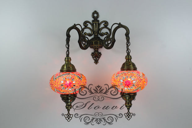 Turkish Mosaic Double Wall Sconce, With Large Globes - TurkishLights.NET