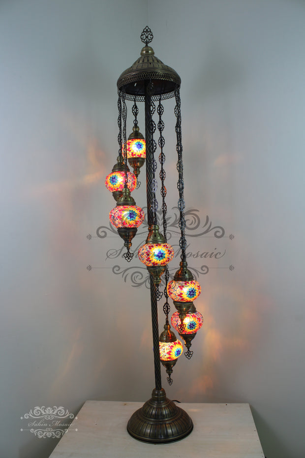 7 BALL TURKISH MOSAIC FLOOR LAMP, LAMBADER, MEDIUM GLOBES - TurkishLights.NET