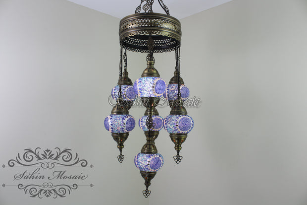 7 - BALL SULTAN TURKISH MOSAIC CHANDELIER (MEDIUM GLOBES) - TurkishLights.NET