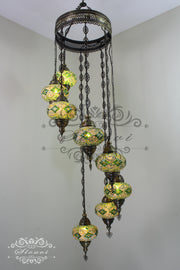 TURKISH MOSAIC LAMP, Water Drop Style CHANDELIER IN 8 LARGE GLOBES - TurkishLights.NET