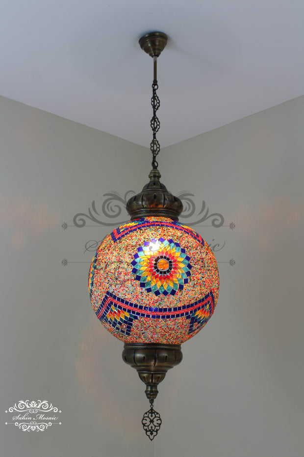 Mosaic Hanging Lamp with 35cm (14") Globe - TurkishLights.NET