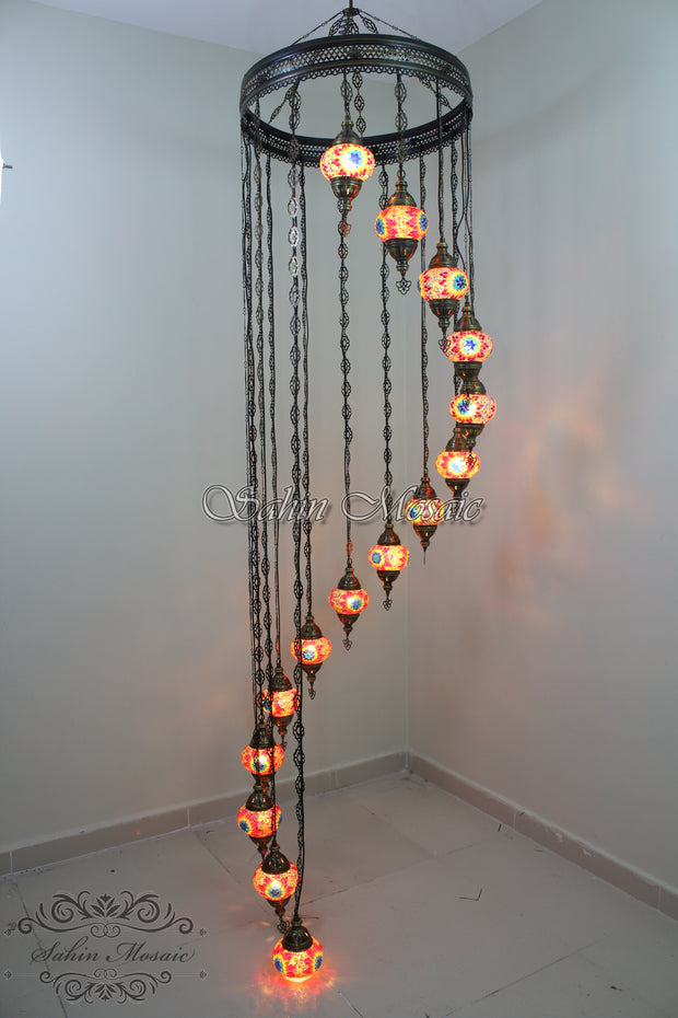 15-BALL WATER DROP MOSAIC CHANDELIER WITH MEDIUM GLOBES - TurkishLights.NET