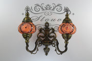 Turkish Mosaic Double Wall Sconce, With Medium Globes, Upward - TurkishLights.NET