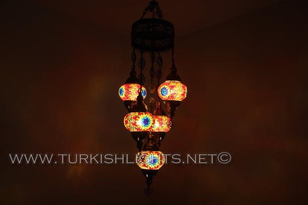 5 - BALL SULTAN TURKISH MOSAIC CHANDELIER WITH MEDIUM GLOBES - TurkishLights.NET