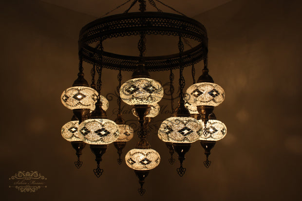 13-BALL TURKISH SULTAN MOSAIC CHANDELIER (LARGE GLOBES) - TurkishLights.NET