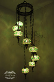 TURKISH MOSAIC LAMP, Water Drop Style CHANDELIER IN 8 LARGE GLOBES - TurkishLights.NET