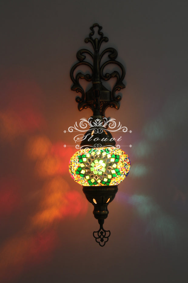 Turkish Mosaic  Wall Sconce, With Medium Globe - TurkishLights.NET