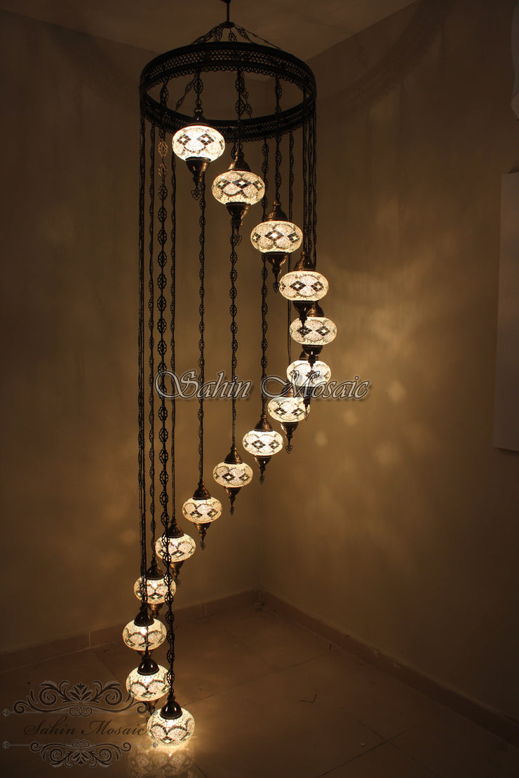 15-BALL WATER DROP MOSAIC CHANDELIER LARGE GLOBES, FREE SHIPPING - TurkishLights.NET