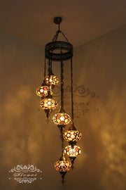 7 - BALL TURKISH MOSAIC CHANDELIER, LARGE GLOBES - TurkishLights.NET