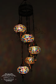 5 BALL TURKISH MOSAIC CHANDELIER, WITH LARGE GLOBES - TurkishLights.NET