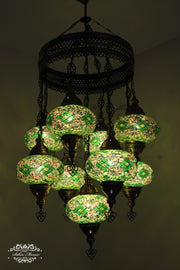 9-BALL TURKISH SULTAN MOSAIC CHANDELIER WITH NO3 (LARGE) GLOBES - TurkishLights.NET