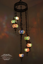 TURKISH MOSAIC LAMP, Water Drop Style CHANDELIER IN 8 GLOBES - TurkishLights.NET