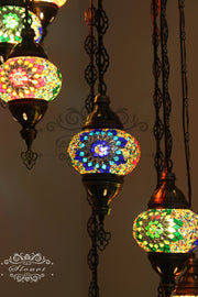 TURKISH MOSAIC LAMP, Water Drop Style CHANDELIER IN 8 GLOBES - TurkishLights.NET