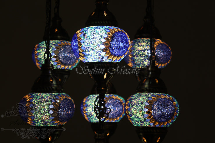 7 - BALL SULTAN TURKISH MOSAIC CHANDELIER (MEDIUM GLOBES) - TurkishLights.NET