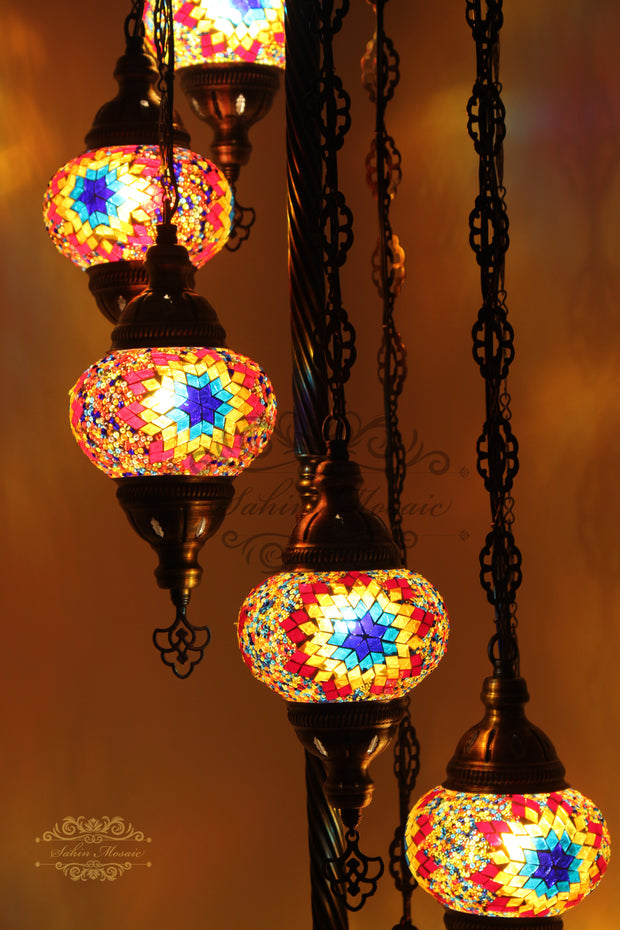 7 BALL TURKISH MOSAIC FLOOR LAMP, LAMBADER, MEDIUM GLOBES - TurkishLights.NET