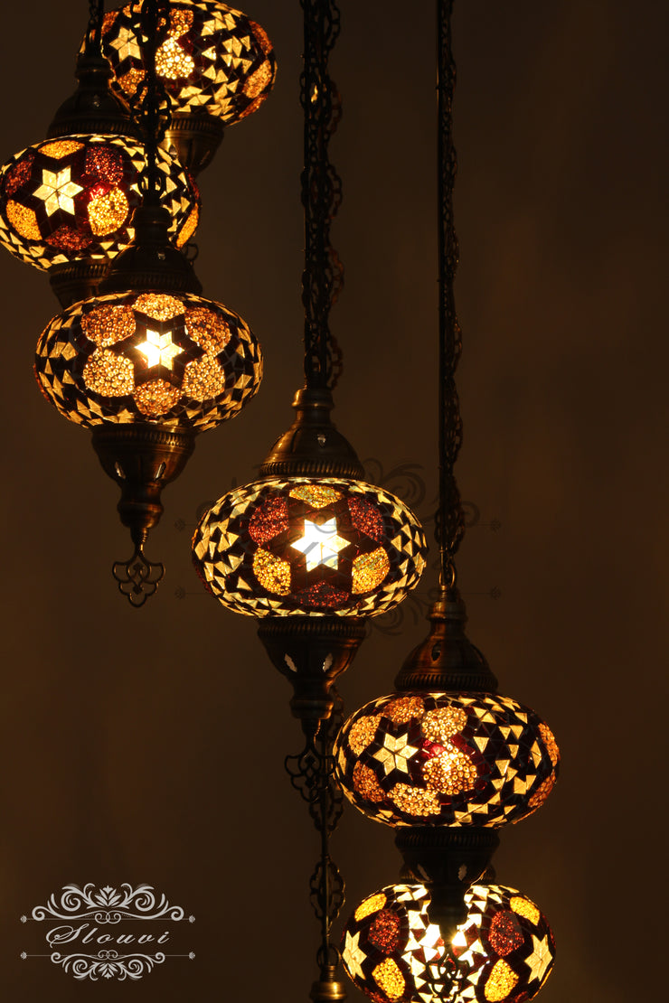 7 - BALL TURKISH MOSAIC CHANDELIER, LARGE GLOBES - TurkishLights.NET