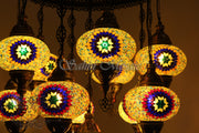 11-BALL TURKISH SULTAN MOSAIC CHANDELIER, LARGE GLOBES - TurkishLights.NET