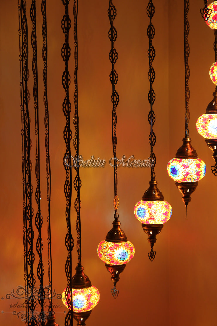 15-BALL WATER DROP MOSAIC CHANDELIER WITH MEDIUM GLOBES - TurkishLights.NET