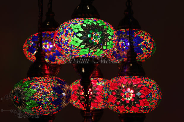 7 - BALL SULTAN TURKISH MOSAIC CHANDELIER (LARGE GLOBES) - TurkishLights.NET