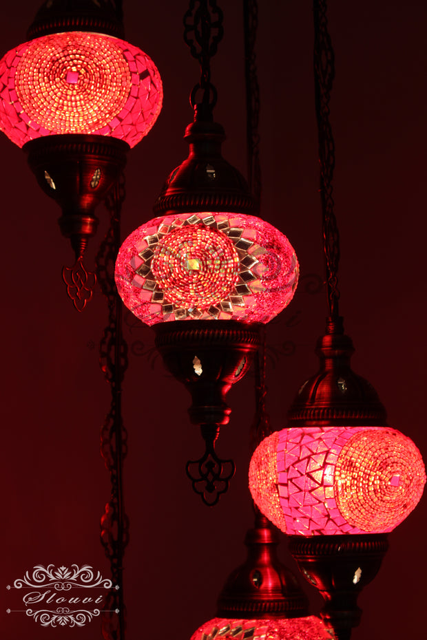 5 BALL TURKISH MOSAIC CHANDELIER, WITH MEDIUM GLOBES - TurkishLights.NET