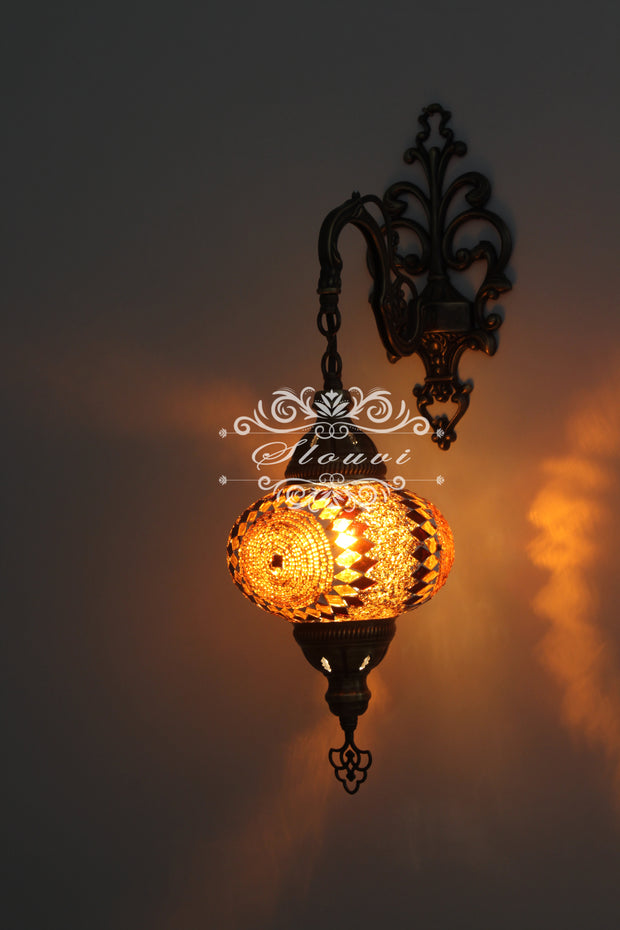 Turkish Mosaic  Wall Sconce, With Large Globe - TurkishLights.NET