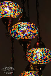 5 BALL TURKISH MOSAIC CHANDELIER, WITH LARGE GLOBES - TurkishLights.NET