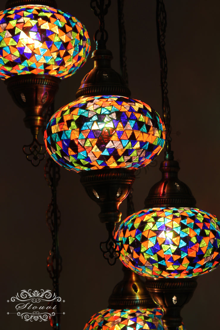 5 BALL TURKISH MOSAIC CHANDELIER, WITH LARGE GLOBES - TurkishLights.NET