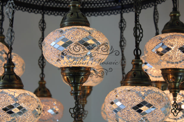 13-BALL TURKISH SULTAN MOSAIC CHANDELIER (LARGE GLOBES) - TurkishLights.NET