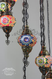 TURKISH MOSAIC LAMP, Water Drop Style CHANDELIER IN 8 GLOBES - TurkishLights.NET