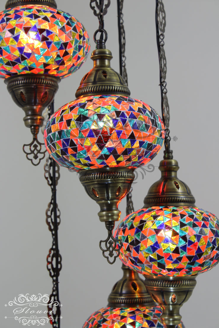 5 BALL TURKISH MOSAIC CHANDELIER, WITH LARGE GLOBES - TurkishLights.NET