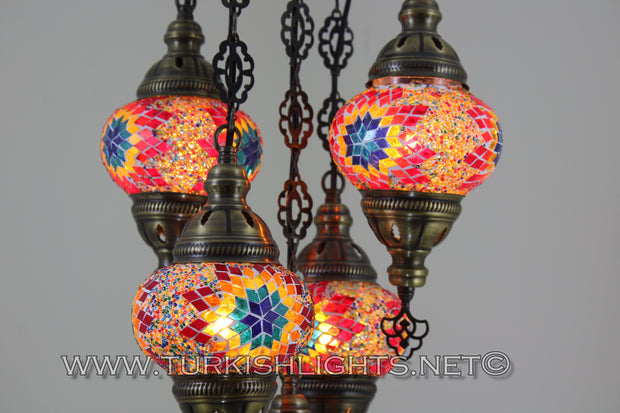 5 - BALL SULTAN TURKISH MOSAIC CHANDELIER WITH MEDIUM GLOBES - TurkishLights.NET