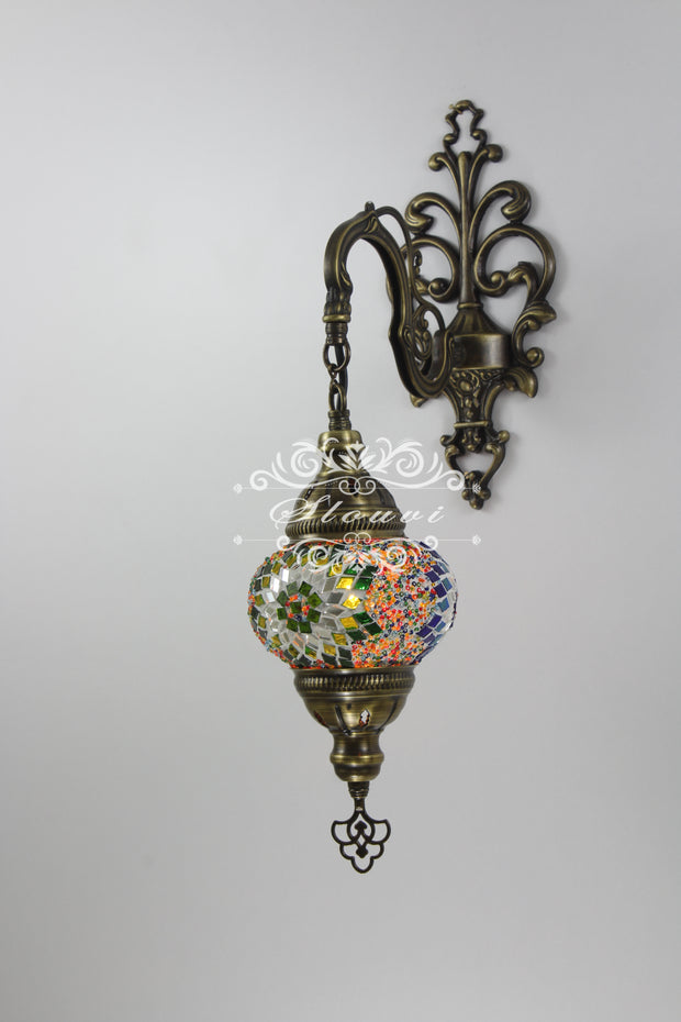 Turkish Mosaic  Wall Sconce, With Medium Globe - TurkishLights.NET