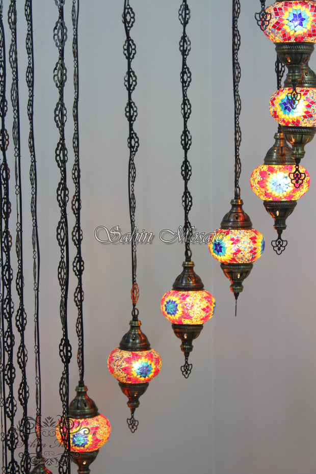 15-BALL WATER DROP MOSAIC CHANDELIER WITH MEDIUM GLOBES - TurkishLights.NET