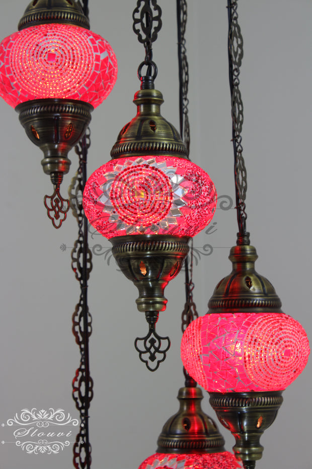 5 BALL TURKISH MOSAIC CHANDELIER, WITH MEDIUM GLOBES - TurkishLights.NET