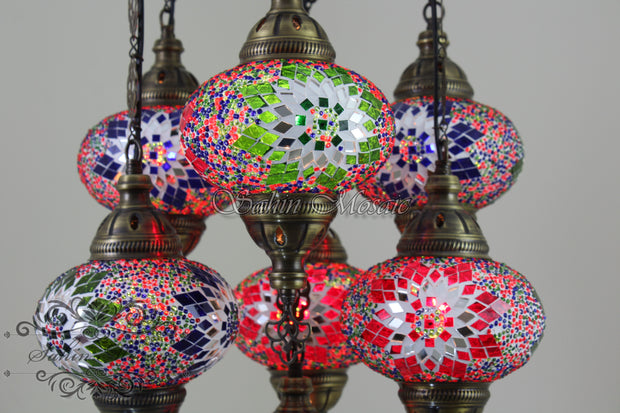 7 - BALL SULTAN TURKISH MOSAIC CHANDELIER (LARGE GLOBES) - TurkishLights.NET