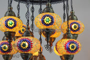 11-BALL TURKISH SULTAN MOSAIC CHANDELIER, LARGE GLOBES - TurkishLights.NET