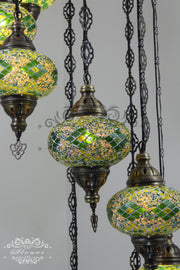 TURKISH MOSAIC LAMP, Water Drop Style CHANDELIER IN 8 LARGE GLOBES - TurkishLights.NET