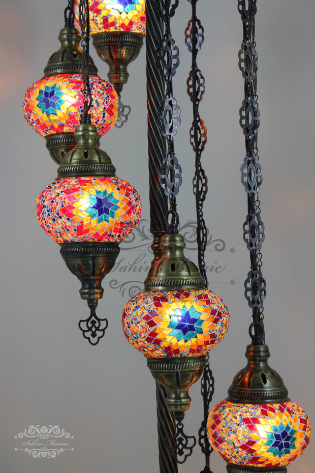 7 BALL TURKISH MOSAIC FLOOR LAMP, LAMBADER, MEDIUM GLOBES - TurkishLights.NET