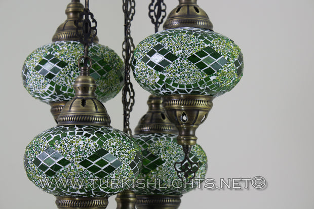 5-BALL SULTAN MOSAIC CHANDELIER (LARGE GLOBES) - TurkishLights.NET