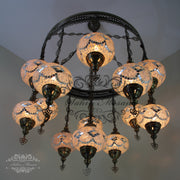 13-BALL TURKISH SULTAN MOSAIC CHANDELIER (LARGE GLOBES) - TurkishLights.NET