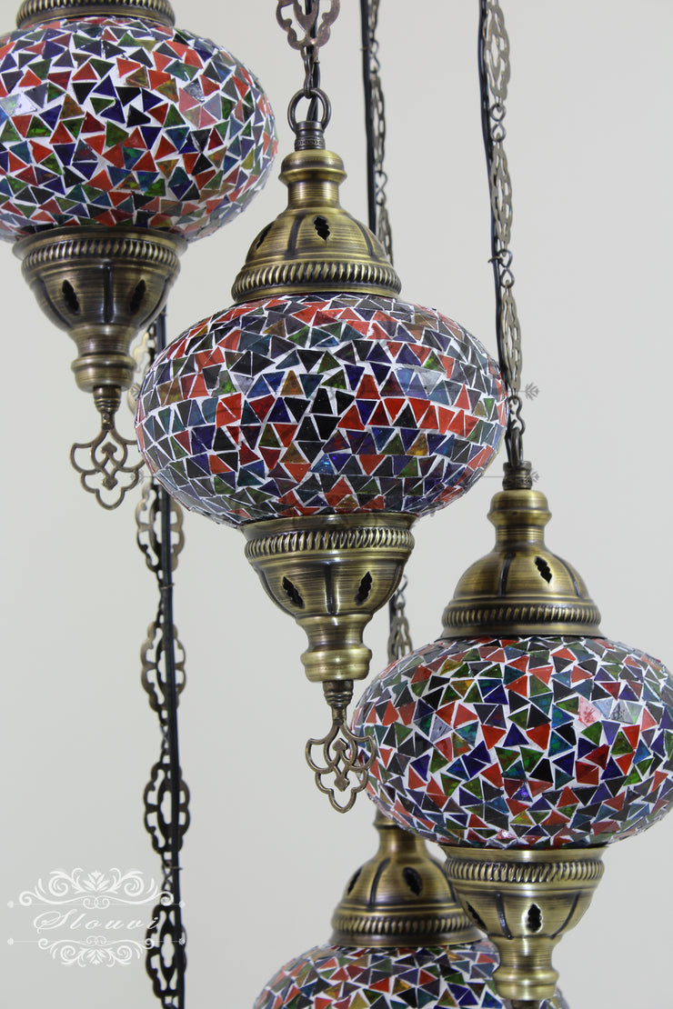 5 BALL TURKISH MOSAIC CHANDELIER, WITH LARGE GLOBES - TurkishLights.NET