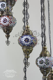 TURKISH MOSAIC LAMP, Water Drop Style CHANDELIER IN 8 GLOBES - TurkishLights.NET