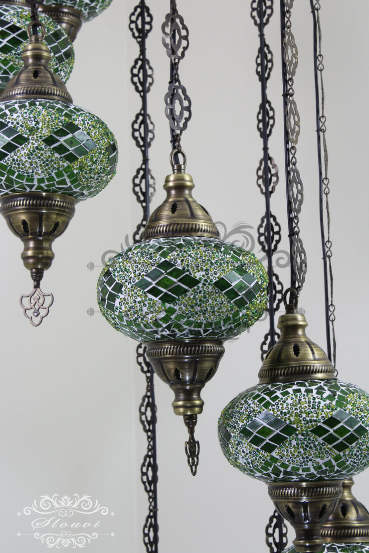 TURKISH MOSAIC LAMP, Water Drop Style CHANDELIER IN 8 LARGE GLOBES - TurkishLights.NET