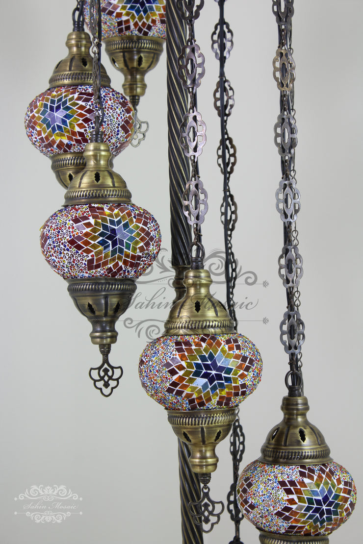 7 BALL TURKISH MOSAIC FLOOR LAMP, LAMBADER, MEDIUM GLOBES - TurkishLights.NET