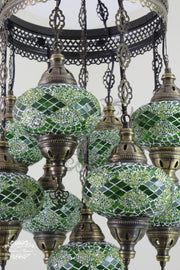 9-BALL TURKISH SULTAN MOSAIC CHANDELIER WITH NO3 (LARGE) GLOBES - TurkishLights.NET