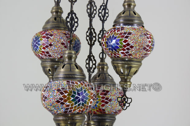 5-BALL SULTAN MOSAIC CHANDELIER (MEDIUM GLOBES) - TurkishLights.NET