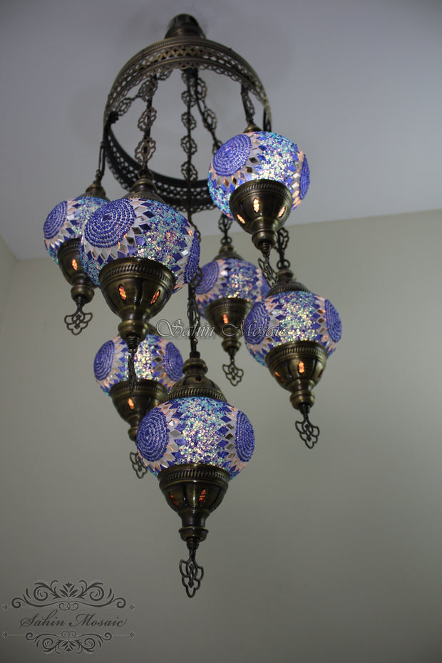 7 - BALL SULTAN TURKISH MOSAIC CHANDELIER (MEDIUM GLOBES) - TurkishLights.NET